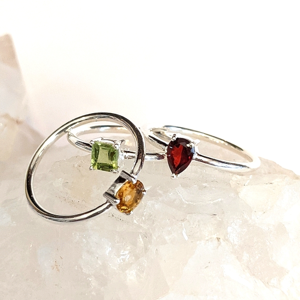 .925 Stacker Rings, size 7, Natural Peridot, Citrine & Garnet ALL 3!